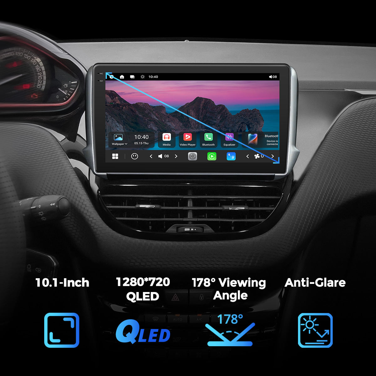 VISTA 10” Custom-Fit Car Stereo for Peugeot 2008/Peugeot 208 2012-2019