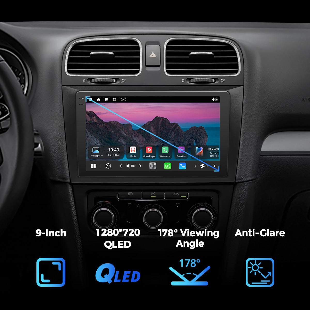 VISTA 9” Custom-Fit Car Stereo for Volkswagen Golf 6 2009-2012