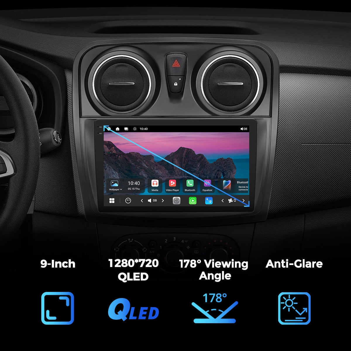 VISTA 9” Custom-Fit Car Stereo for Dacia Sandero/Logan 2012-2020(B)