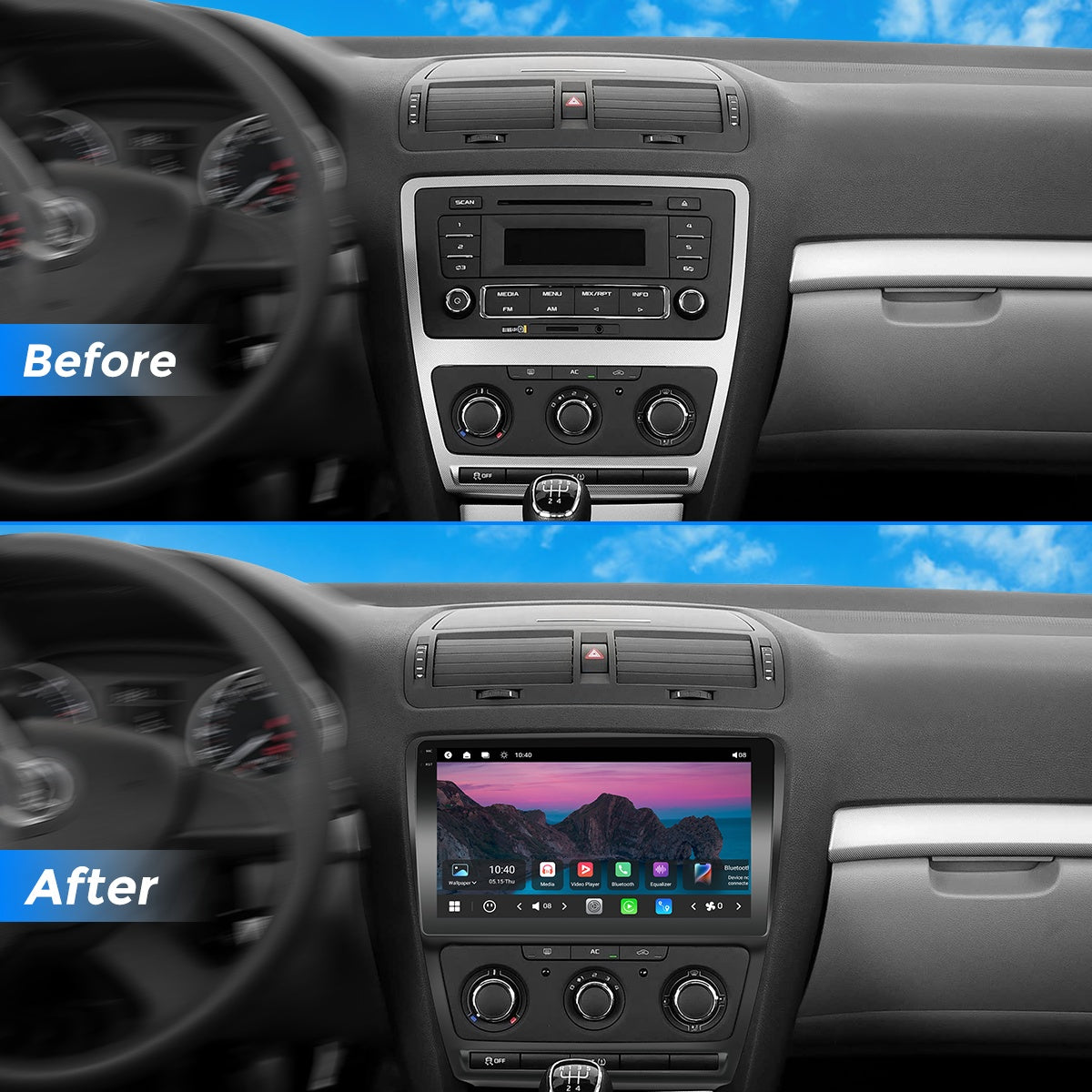 VISTA 10” Custom-Fit Car Stereo Škoda Octavia 2007-2014